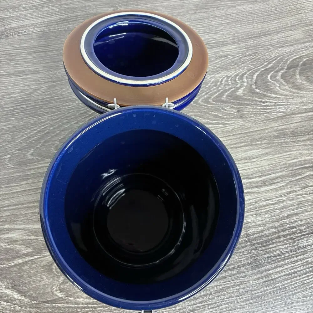 Starbucks Coffee Storage Canister Cobalt Blue Silver Script Logo Jar